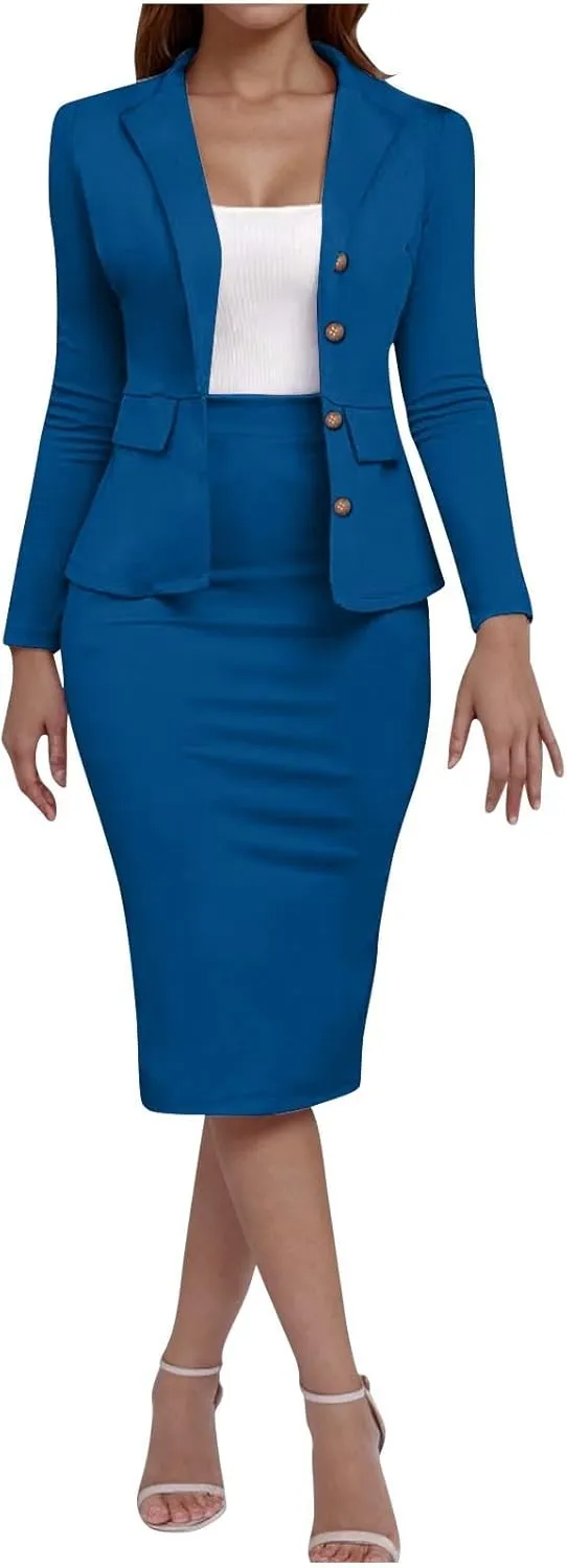 Women's Business Suit 2 Piece Long Sleeve Skirt Suit Set 2025 Lady Blazer Office Work Solid Slim Fit Jacket Outfits