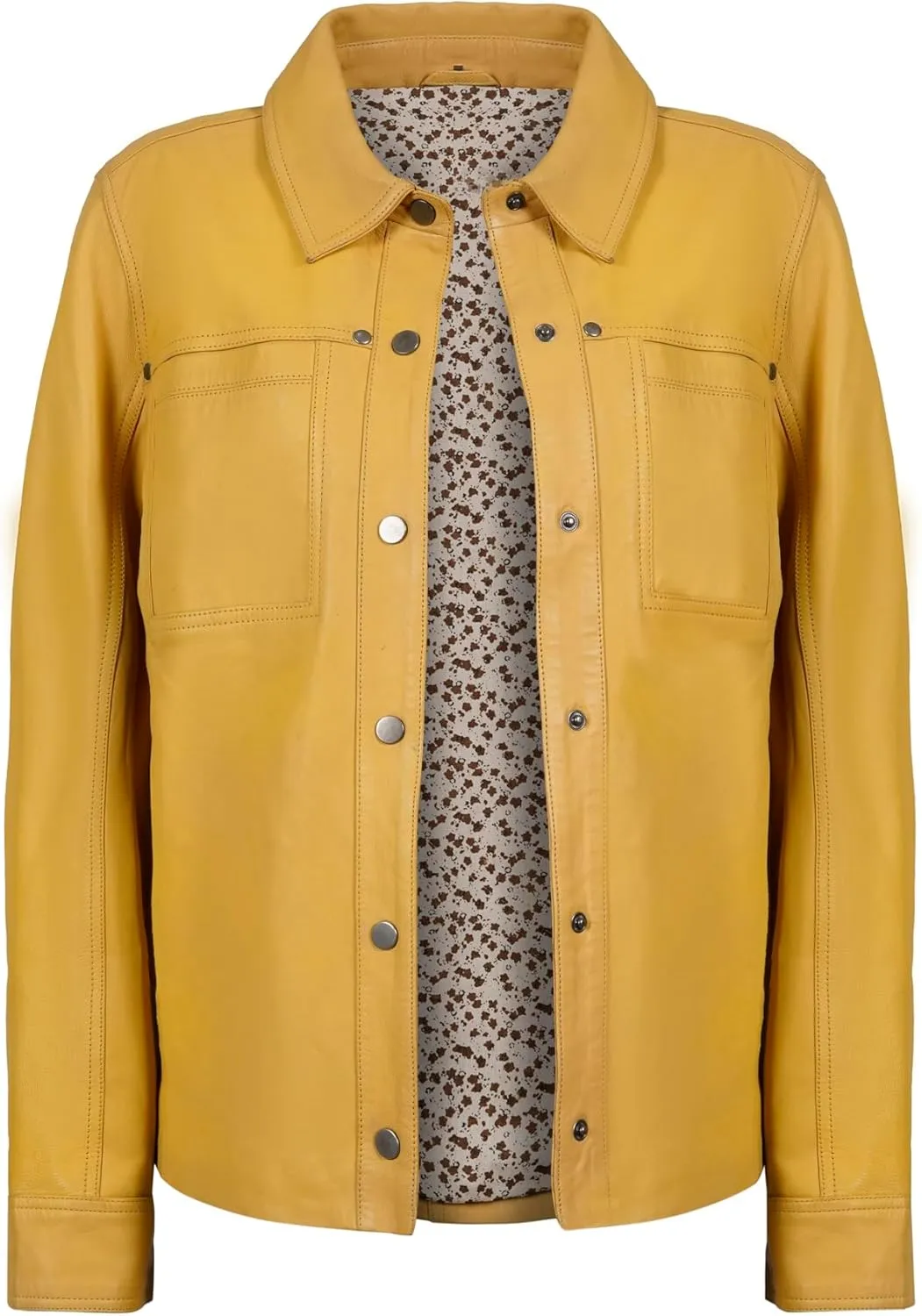Womens Button Front Lambskin Leather Blazer Women - Casual Coat Long Sleeves Suit Style Leather Jacket for Women