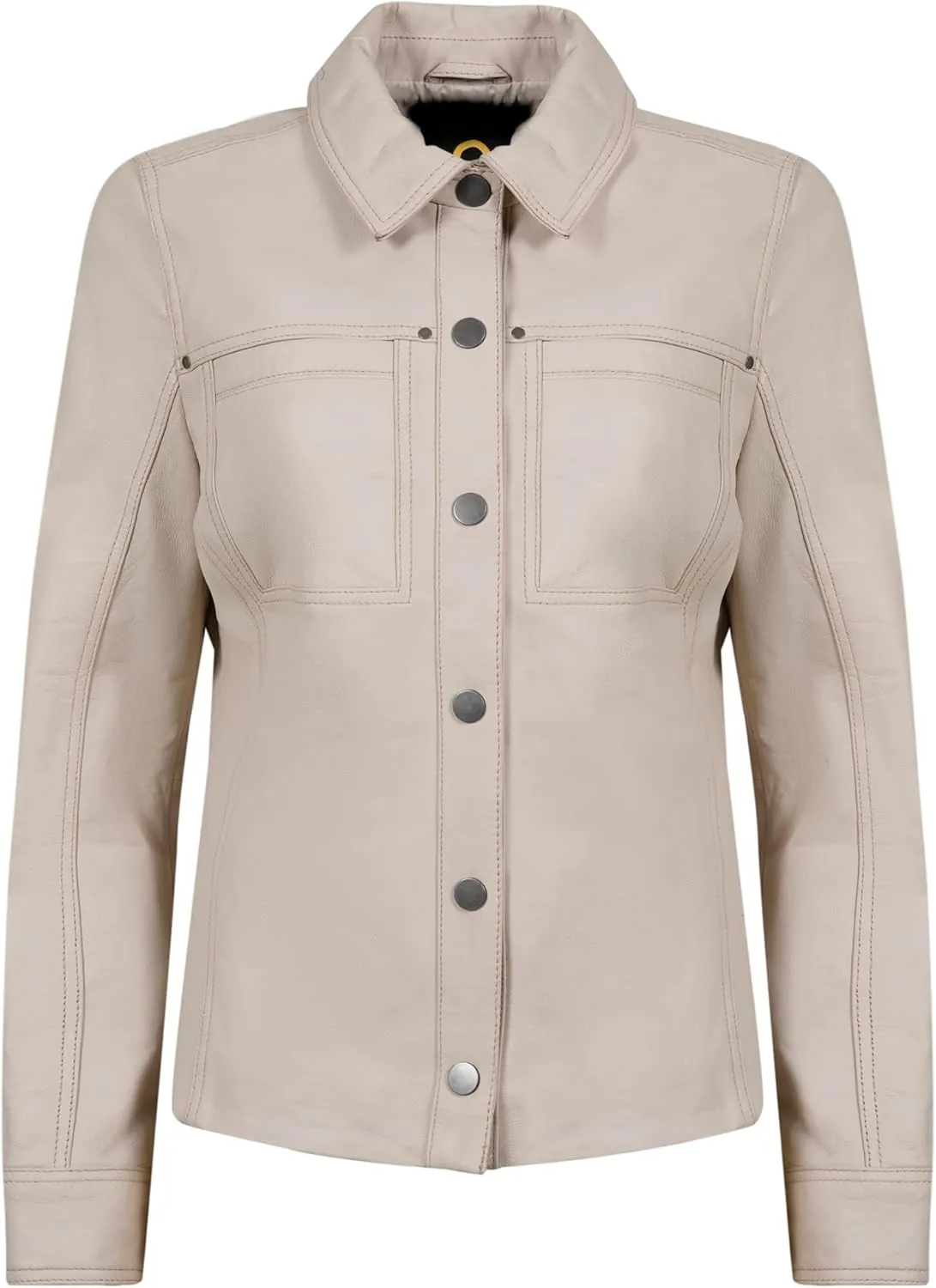 Womens Button Front Lambskin Leather Blazer Women - Casual Coat Long Sleeves Suit Style Leather Jacket for Women