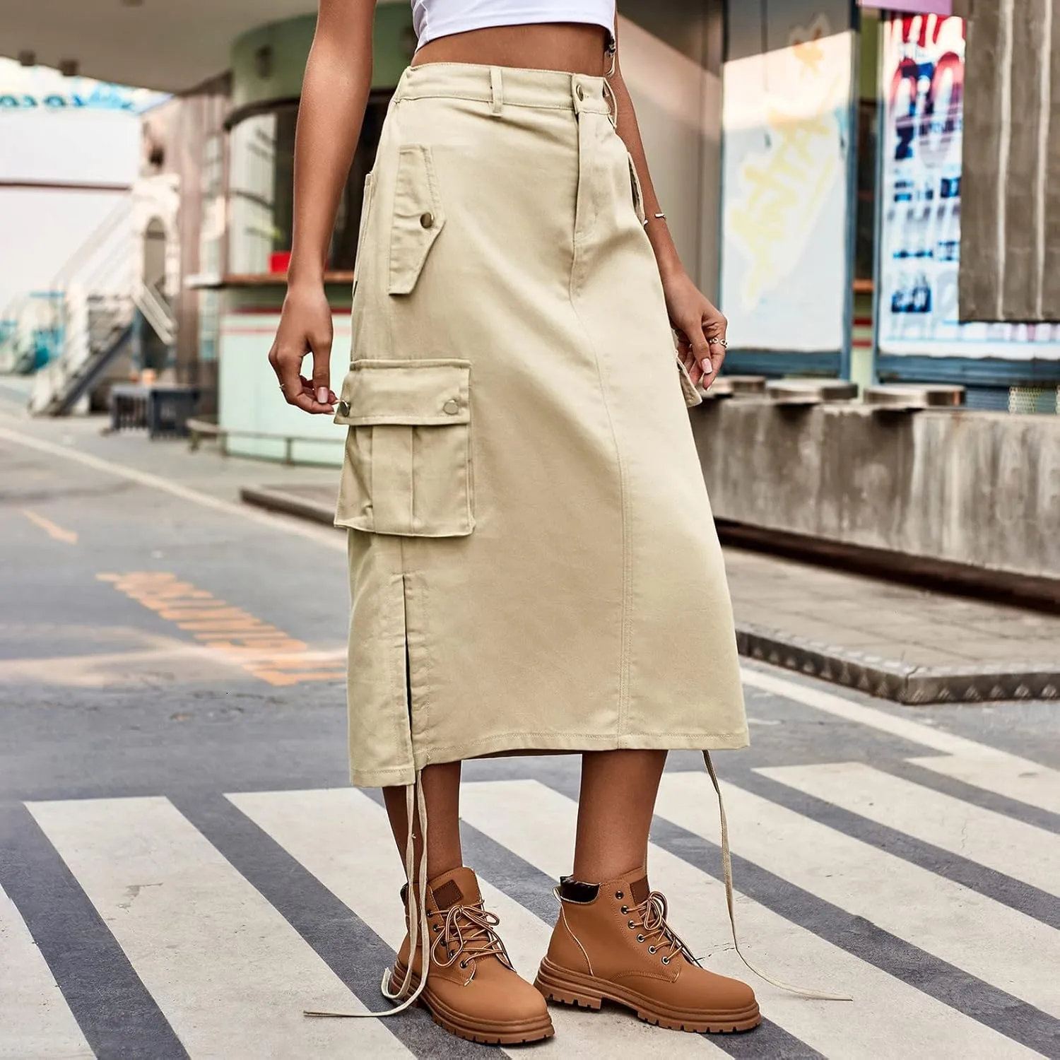 Womens Cargo Skirts Skirts for Women Plus Size Maxi Skirt Drawstring Ruched Streetwear with Pockets Tennis Skirt