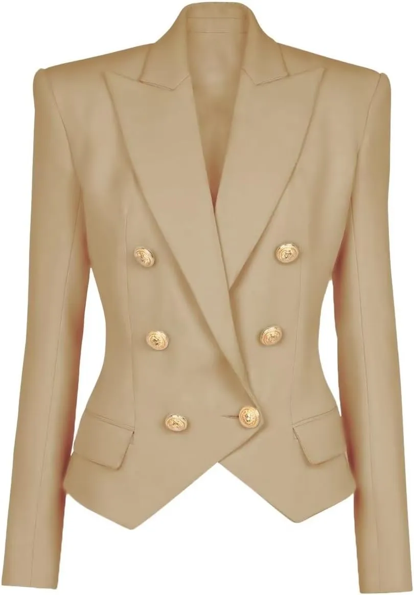 Women's Casual Blazer Business Women Open Front Double Breasted Suit Jacket Office Lady Work Blazers Suit