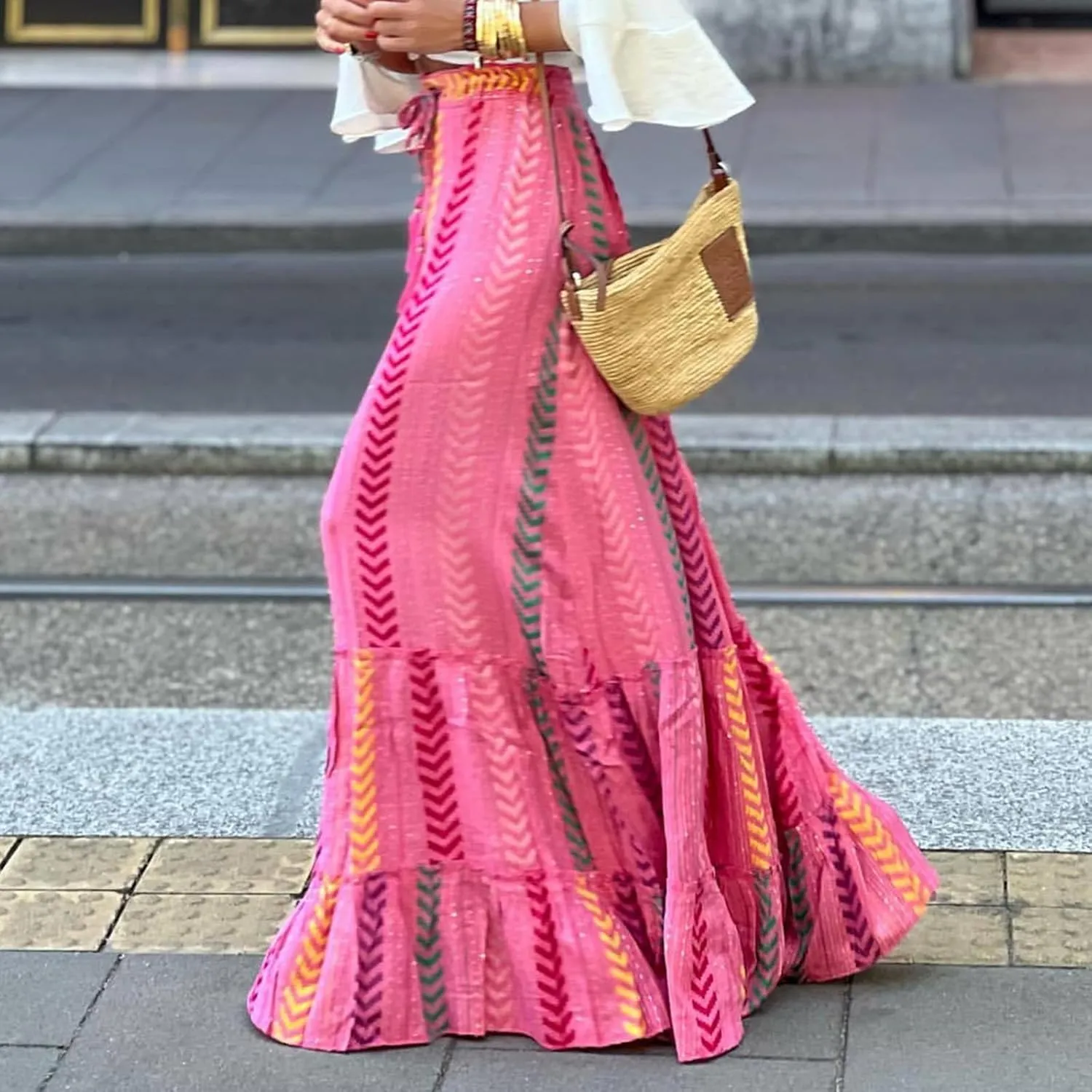 Womens Casual High Waist Maxi Skirts Summer Pleated Flowy Long Skirts Beach Vacation A Line Skirts Holiday Beachwear