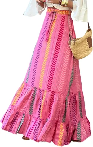 Womens Casual High Waist Maxi Skirts Summer Pleated Flowy Long Skirts Beach Vacation A Line Skirts Holiday Beachwear