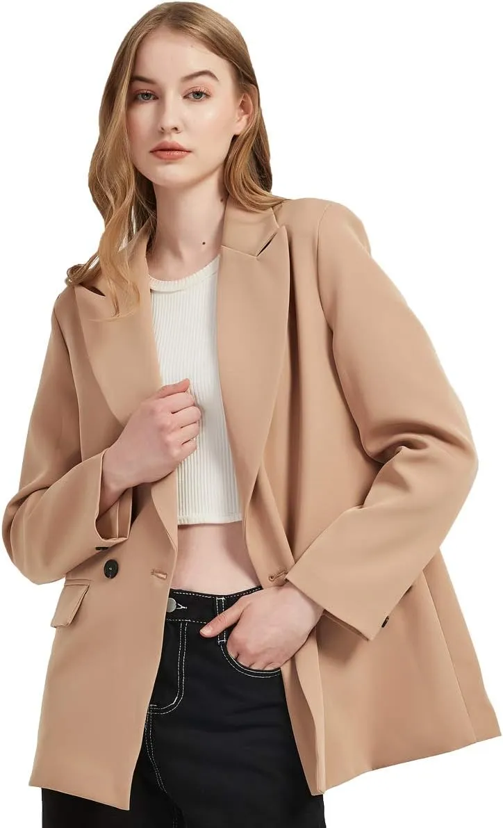 Women's Casual Long Sleeve Lapel Oversized Button Work Office Blazer Suit Jacket
