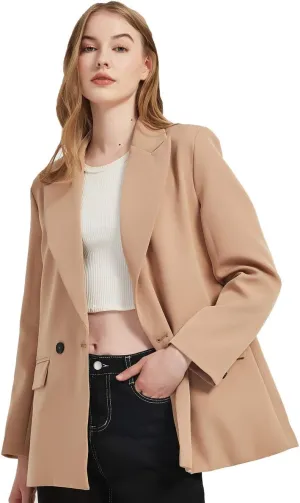 Women's Casual Long Sleeve Lapel Oversized Button Work Office Blazer Suit Jacket