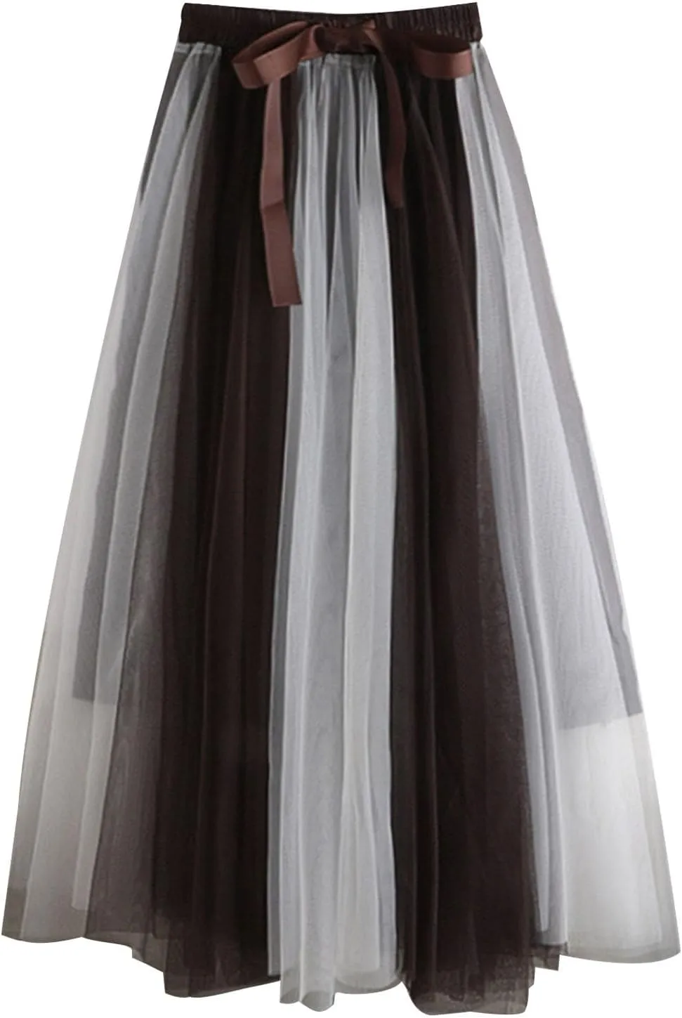 Women's Color Block Tulle Skirt Formal Pleated Flowy Midi Length Elastic Waist Tutu Layered Puffy Bow Fairy Skirts