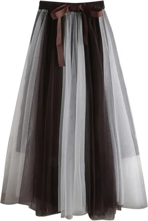 Women's Color Block Tulle Skirt Formal Pleated Flowy Midi Length Elastic Waist Tutu Layered Puffy Bow Fairy Skirts