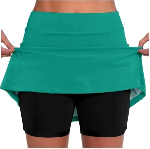 Womens Colorblock Skorts with Pockets Tummy Control Plus Size Dressy Casual Yoga Built in Shorts Workout Outfits