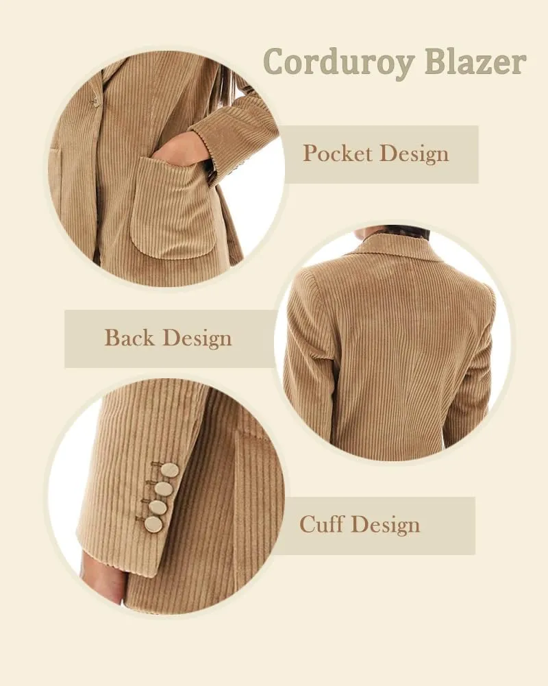 Womens Corduroy Blazer Casual Business Suit Jacket Work Outerwear Blazer Warm Women Blazer