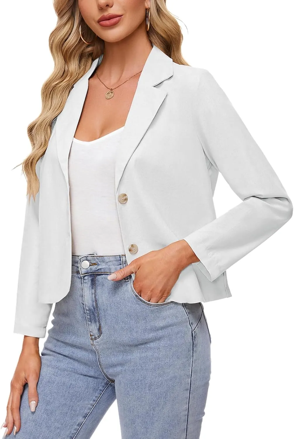 Women's Cotton Linen Blazer Long Sleeve Lapel Button Blazers Lightweight Summer Casual Work Office Jacket Suit