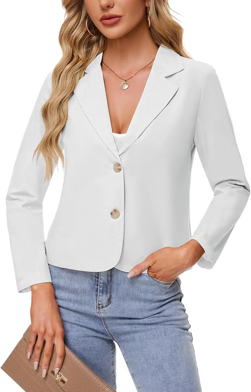 Women's Cotton Linen Blazer Long Sleeve Lapel Button Blazers Lightweight Summer Casual Work Office Jacket Suit