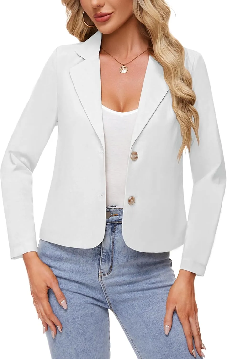 Women's Cotton Linen Blazer Long Sleeve Lapel Button Blazers Lightweight Summer Casual Work Office Jacket Suit