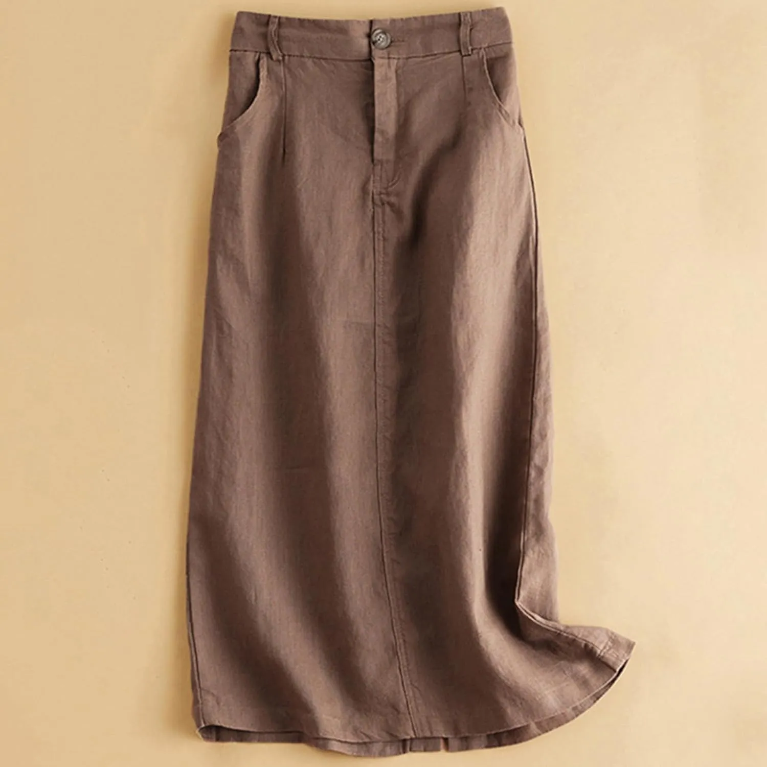 Womens Cotton Linen Skirts A Line Trendy 2025 Summer Casual Skirt Elastic High Waisted Midi Skirts with Pockets