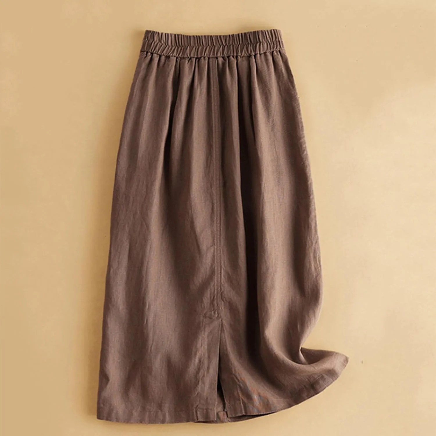Womens Cotton Linen Skirts A Line Trendy 2025 Summer Casual Skirt Elastic High Waisted Midi Skirts with Pockets
