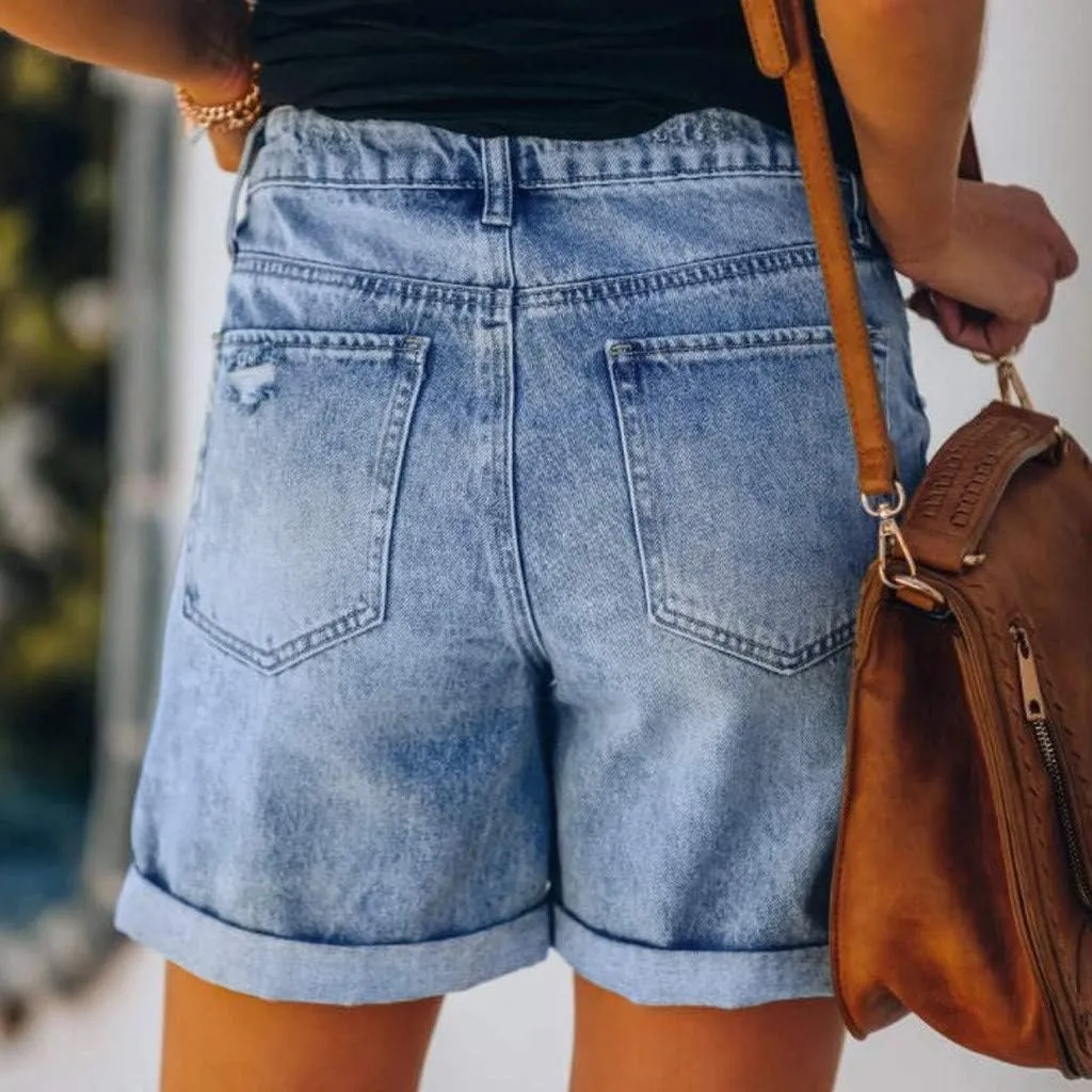 Womens Denim Shorts Stretchy Mid High Waisted Summer Beach Plus Size Casual Trendy Ripped Loose Fit Hot Short Jeans