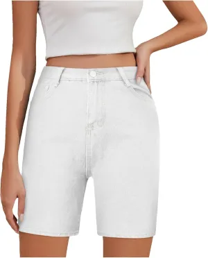 Women's Denim Shorts Trendy High Waisted Casual Summer Cropped Stretchy Bermuda Long Jean Shorts Straight Leg Pants