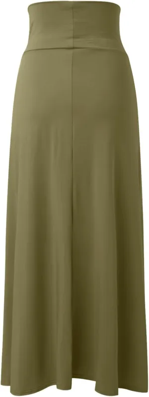 Womens Double Split Maxi Long Skirt Ladies Plain Basic Two Side Slit 4 22 Skirts Plus Size Elastic Waist