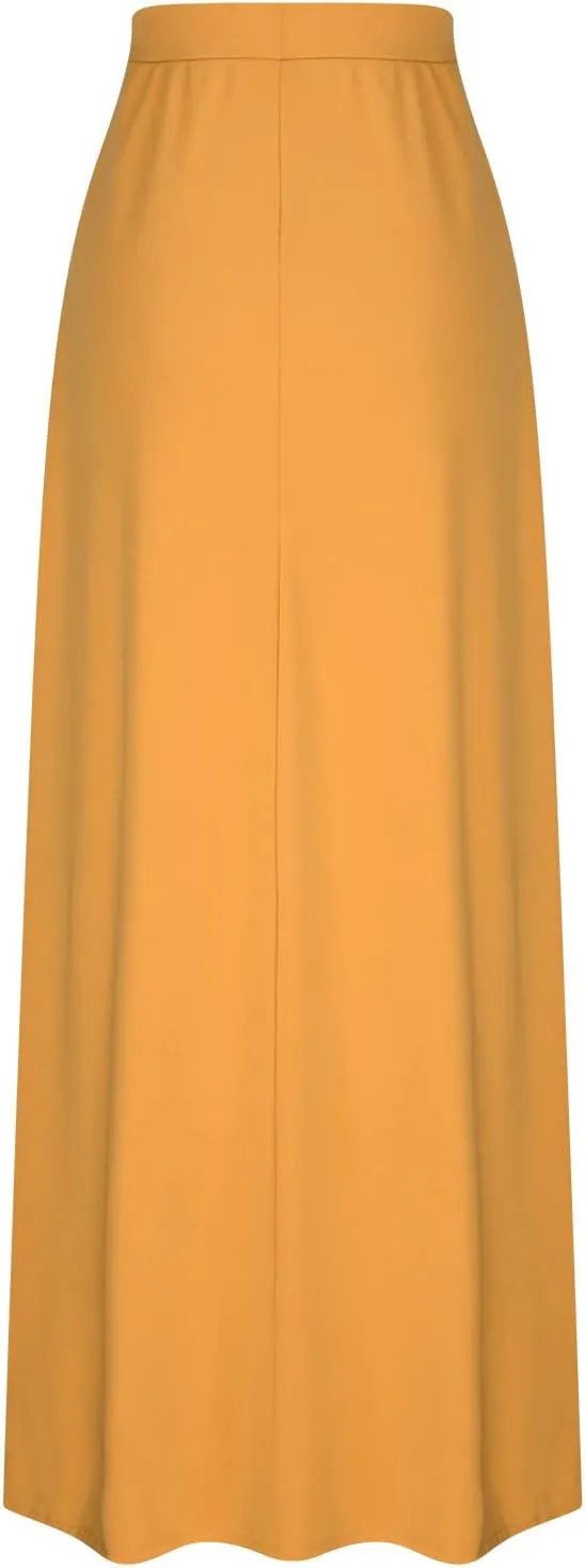 Women's Drawstring High Waist Maxi Skirts with Pockets Dressy Solid A Line Long Skirts Casual Slim Fit Pencil Skirt