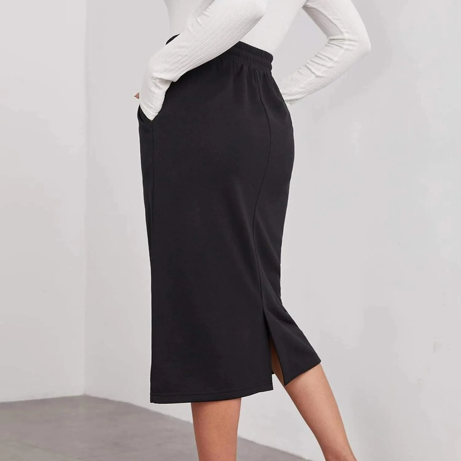 Womens Drawstring Maxi Skirt with Pockets Elastic High Waist A Line Long Sweat Skirts Trendy Fashion Outfits Clothes