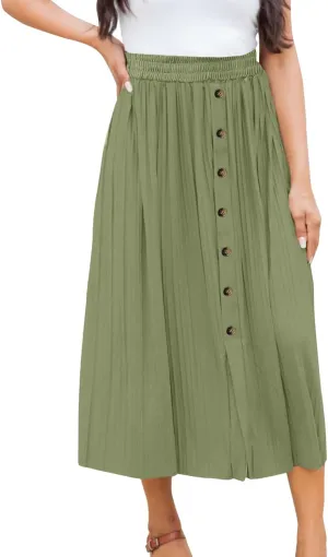 Women's Elastic Waist Skirts Party Shiny Accordion Pleated Midi Skirt Denim Skirts for Women Pleated Cheer Skirt