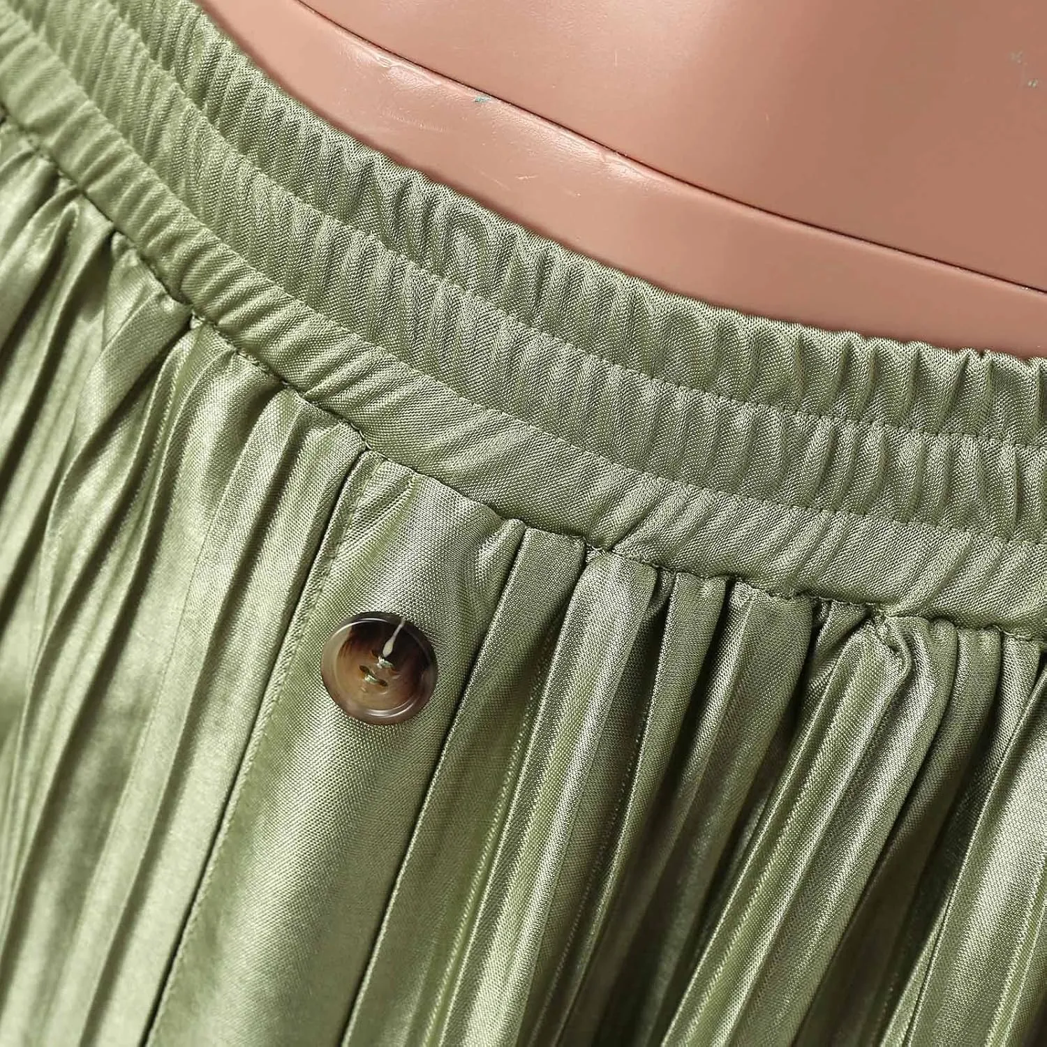 Women's Elastic Waist Skirts Party Shiny Accordion Pleated Midi Skirt Denim Skirts for Women Pleated Cheer Skirt