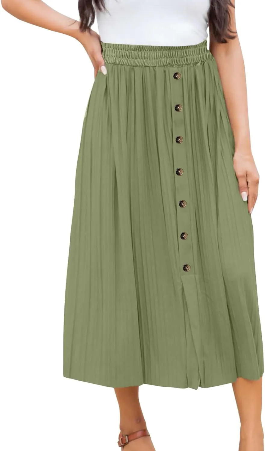 Women's Elastic Waist Skirts Party Shiny Accordion Pleated Midi Skirt Denim Skirts for Women Pleated Cheer Skirt