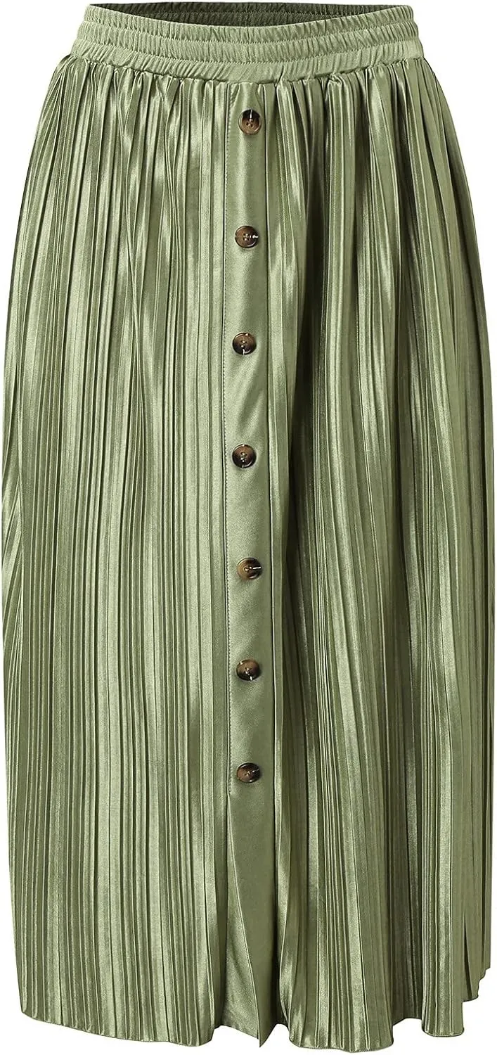 Women's Elastic Waist Skirts Party Shiny Accordion Pleated Midi Skirt Denim Skirts for Women Pleated Cheer Skirt