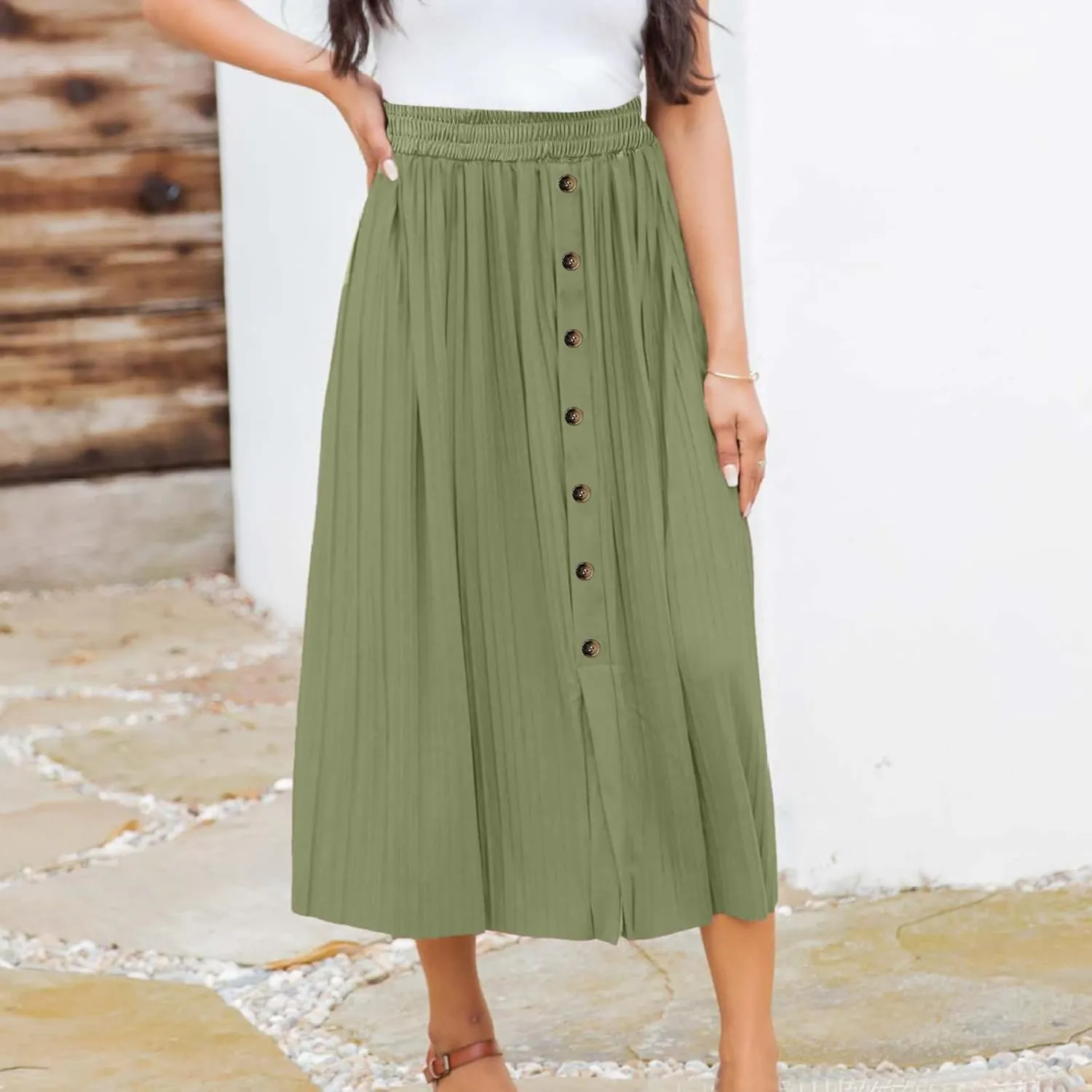 Women's Elastic Waist Skirts Party Shiny Accordion Pleated Midi Skirt Denim Skirts for Women Pleated Cheer Skirt