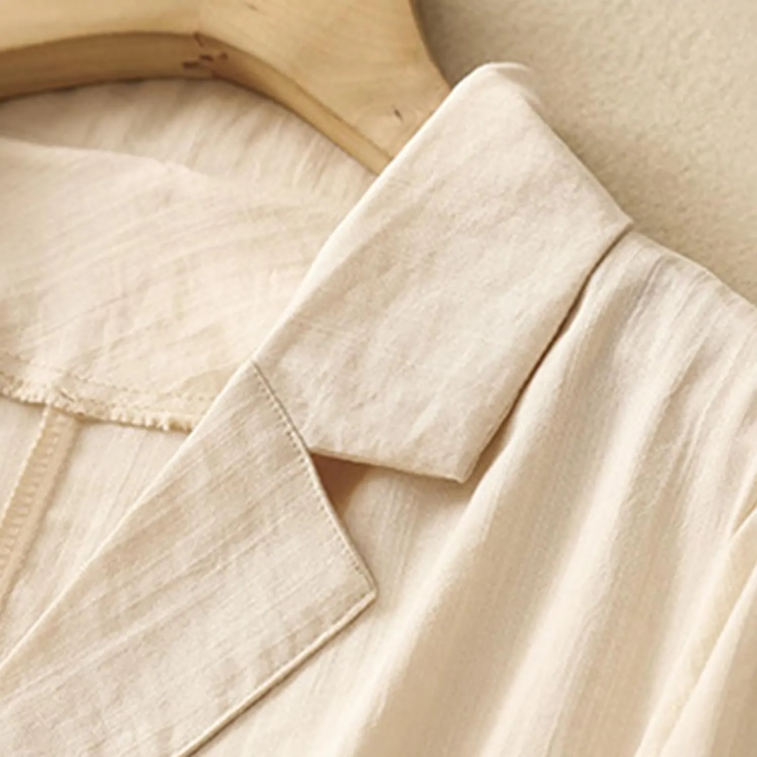 Women's Fall Casual Cotton Linen Blazers Lapel 3/4 Sleeve Open Front Lightweight Solid Color Jackets Coat with Pockets