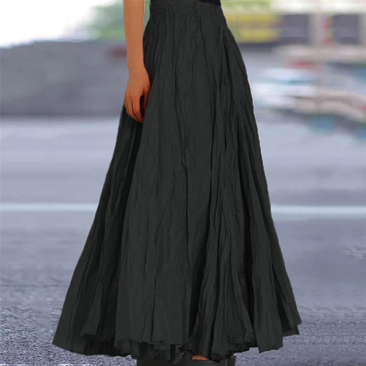 Womens Fashion Casual High Waist Fold A Dress Soild Vintage Loose Beach Wrap Maxi Long Skirt Women Skirt Suits