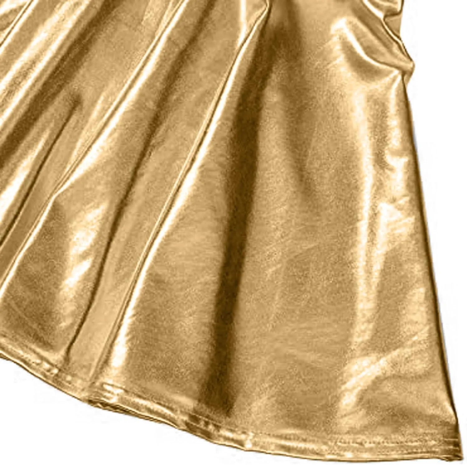 Women's Fashion High Waist Pleated Solid Color Short Skirt Loose Skirt Metallic Skater Skirt Girls Faux Leather