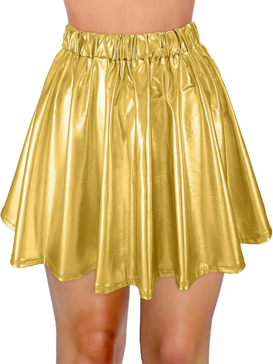 Womens Fashion High Waisted Pleated Skirts Shiny Metallic Dance Skirt Flared A Line Mini Skort Carnival Sequin Skirts
