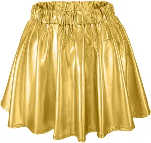 Womens Fashion High Waisted Pleated Skirts Shiny Metallic Dance Skirt Flared A Line Mini Skort Carnival Sequin Skirts