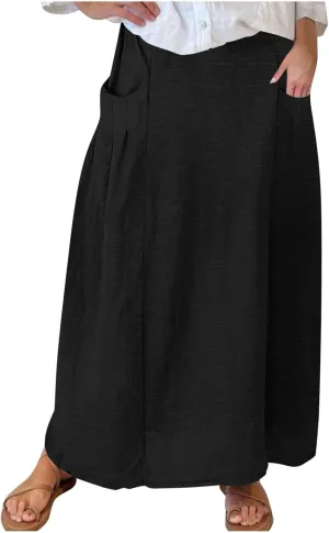 Women's Flowy Maxi Skirt Ankle Length High Waist A-line Skirts Summer Casual Flowy Long Skirts with Pockets