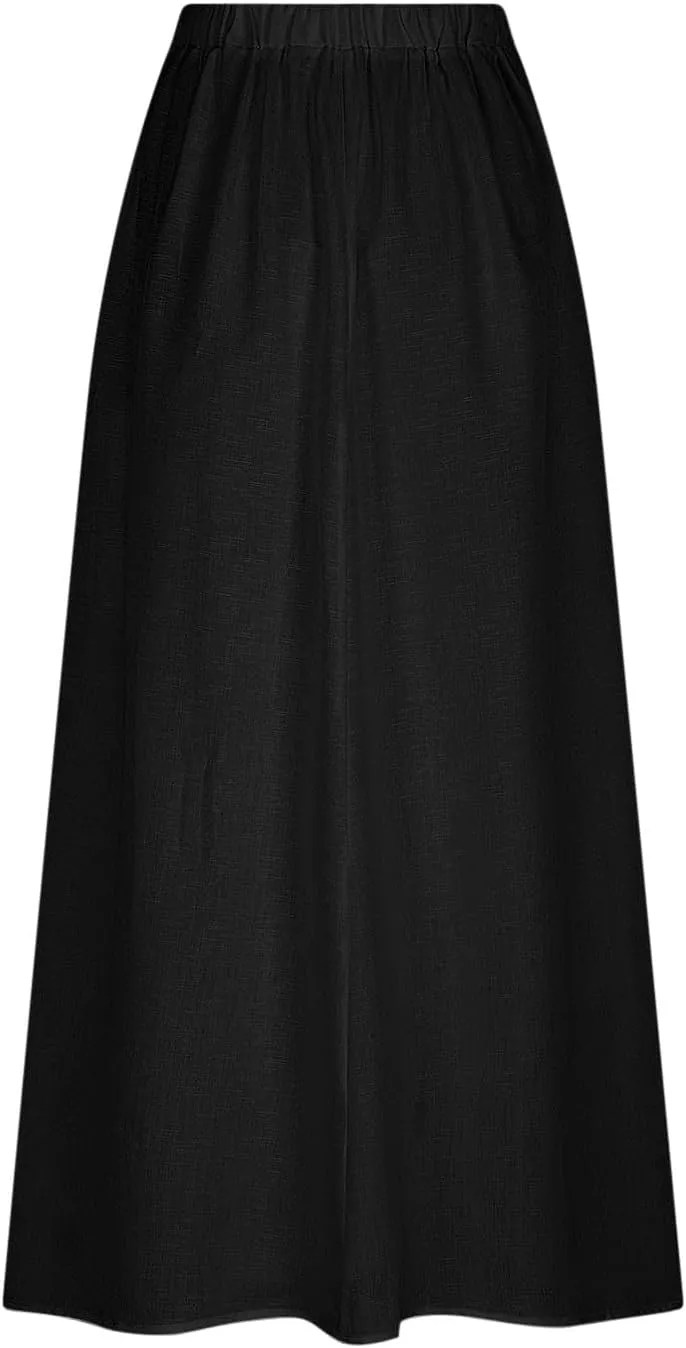 Women's Flowy Maxi Skirt Ankle Length High Waist A-line Skirts Summer Casual Flowy Long Skirts with Pockets