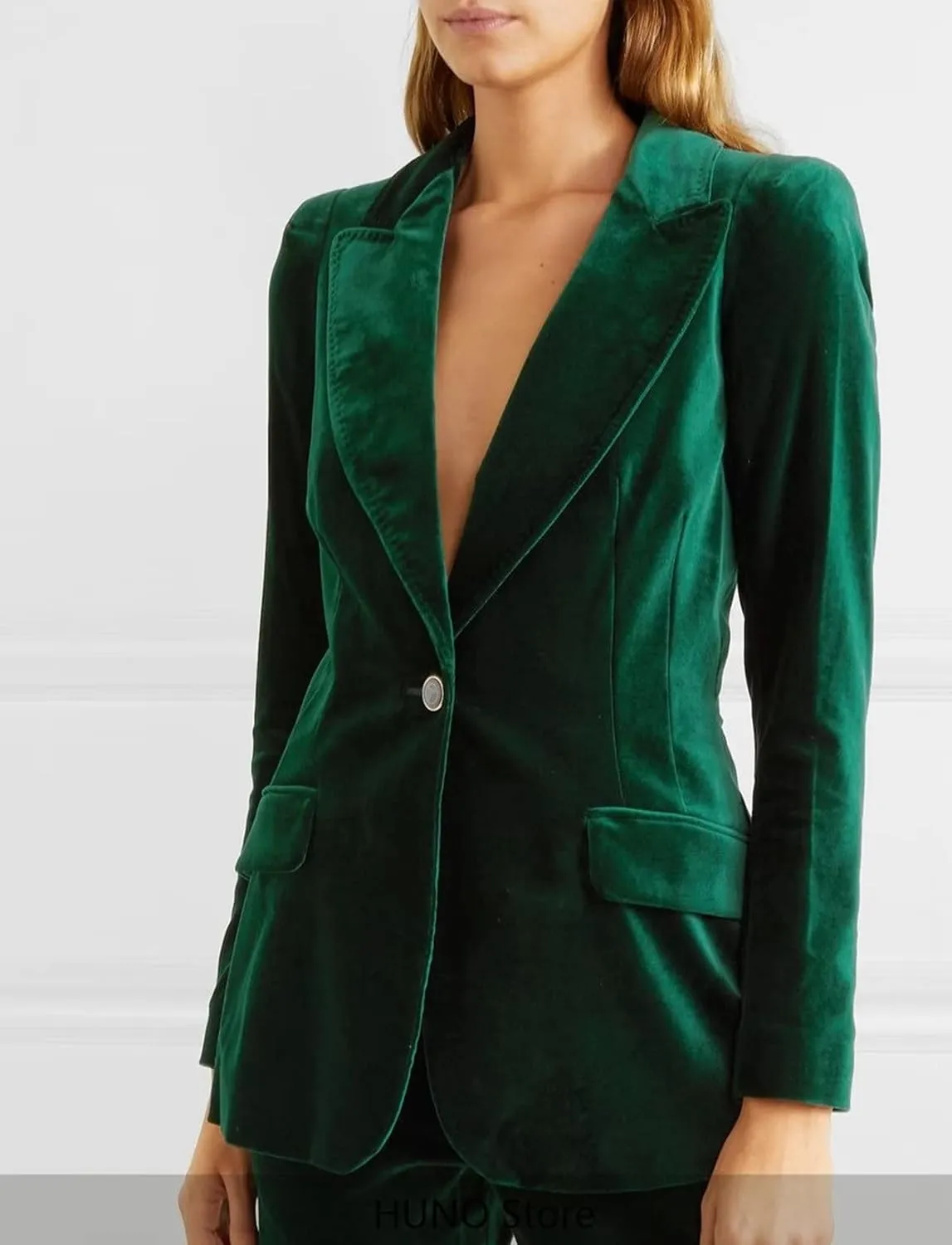 Womens Formal 2 Piece Outfit Velvet Prom Suit Set One Button Business Office Lady Blazer Pants