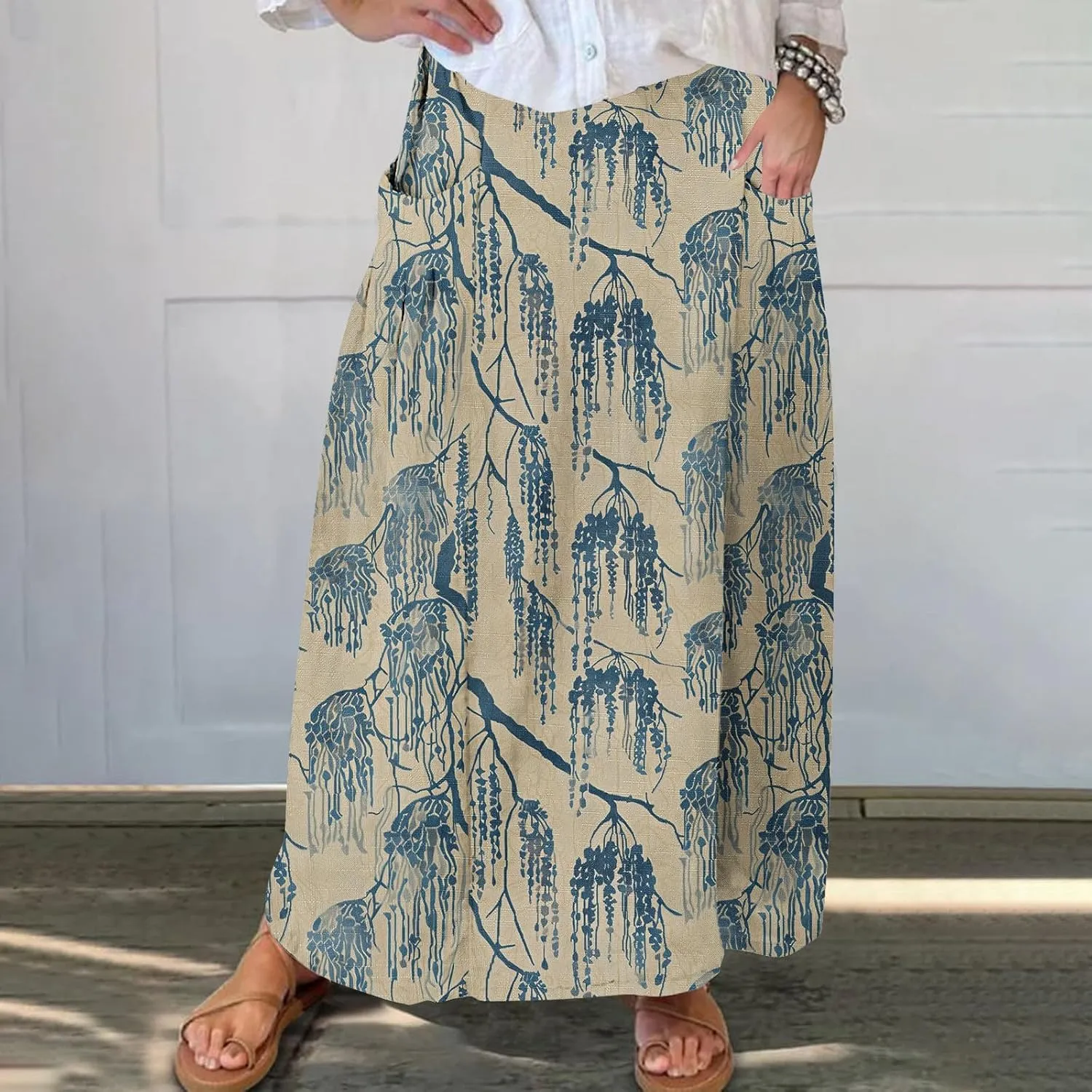 Women's Graphic Skirts Baggy Plus Size High Waisted Stretch Skirt Summer Vacation Boho Skirts with Pockets