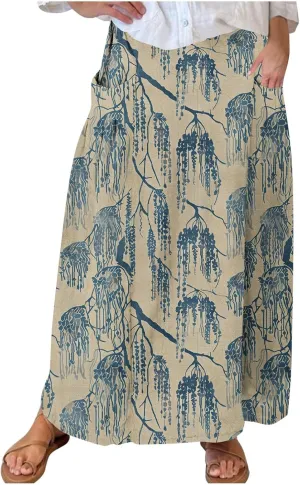 Women's Graphic Skirts Baggy Plus Size High Waisted Stretch Skirt Summer Vacation Boho Skirts with Pockets