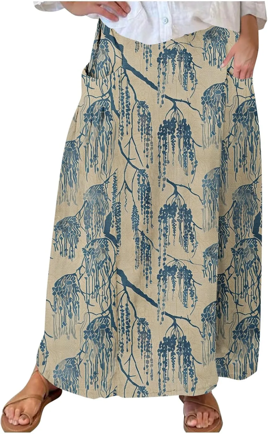 Women's Graphic Skirts Baggy Plus Size High Waisted Stretch Skirt Summer Vacation Boho Skirts with Pockets