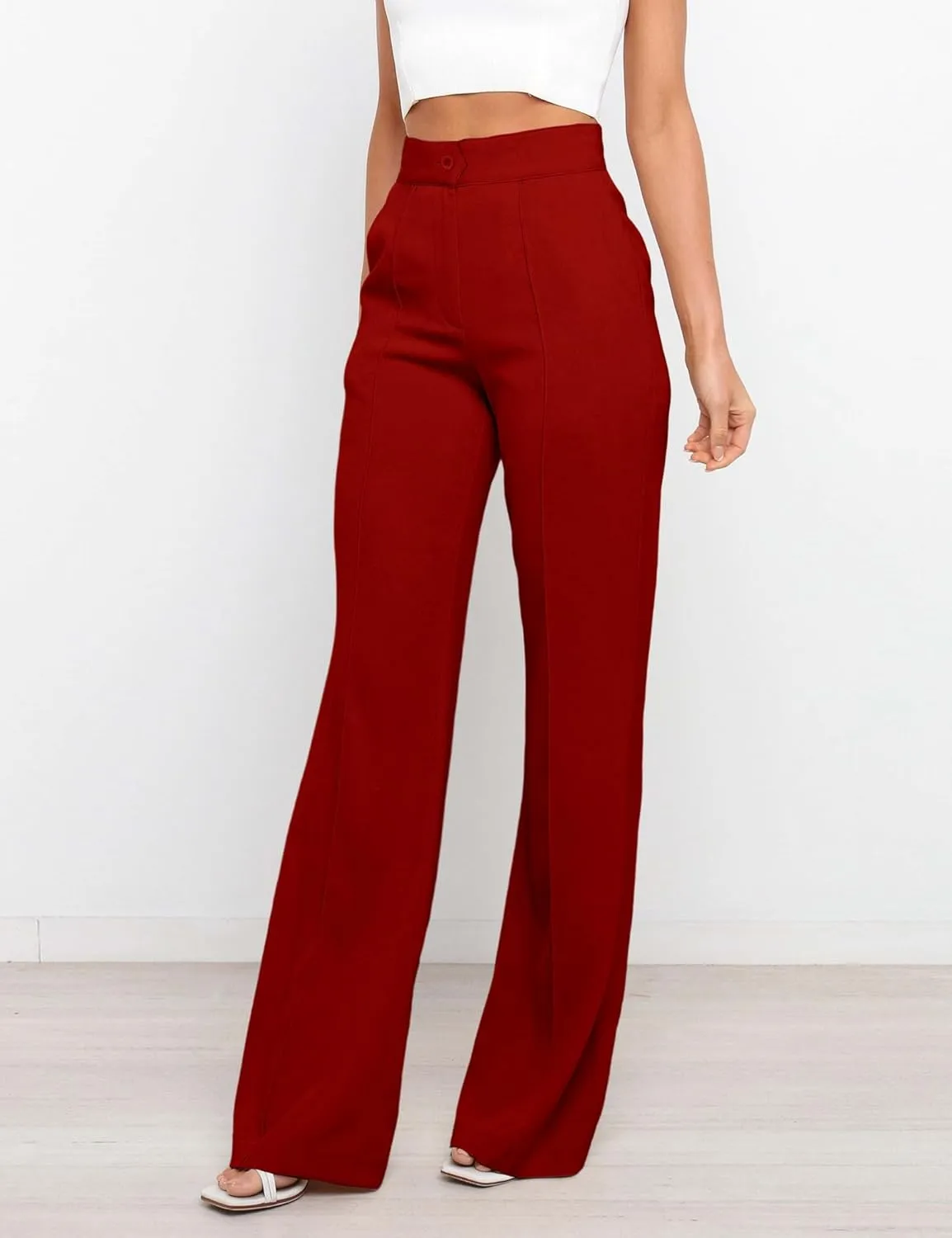 Women's High Waist Casual Dress Pants, Lightweight Wide Leg Long Trousers, Work Pants with Pockets for Women Office.