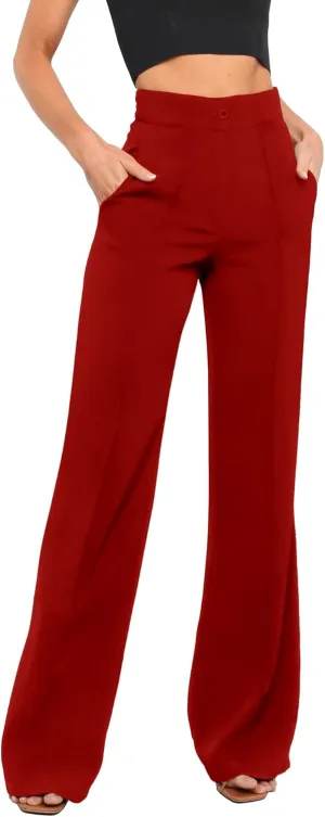 Women's High Waist Casual Dress Pants, Lightweight Wide Leg Long Trousers, Work Pants with Pockets for Women Office.