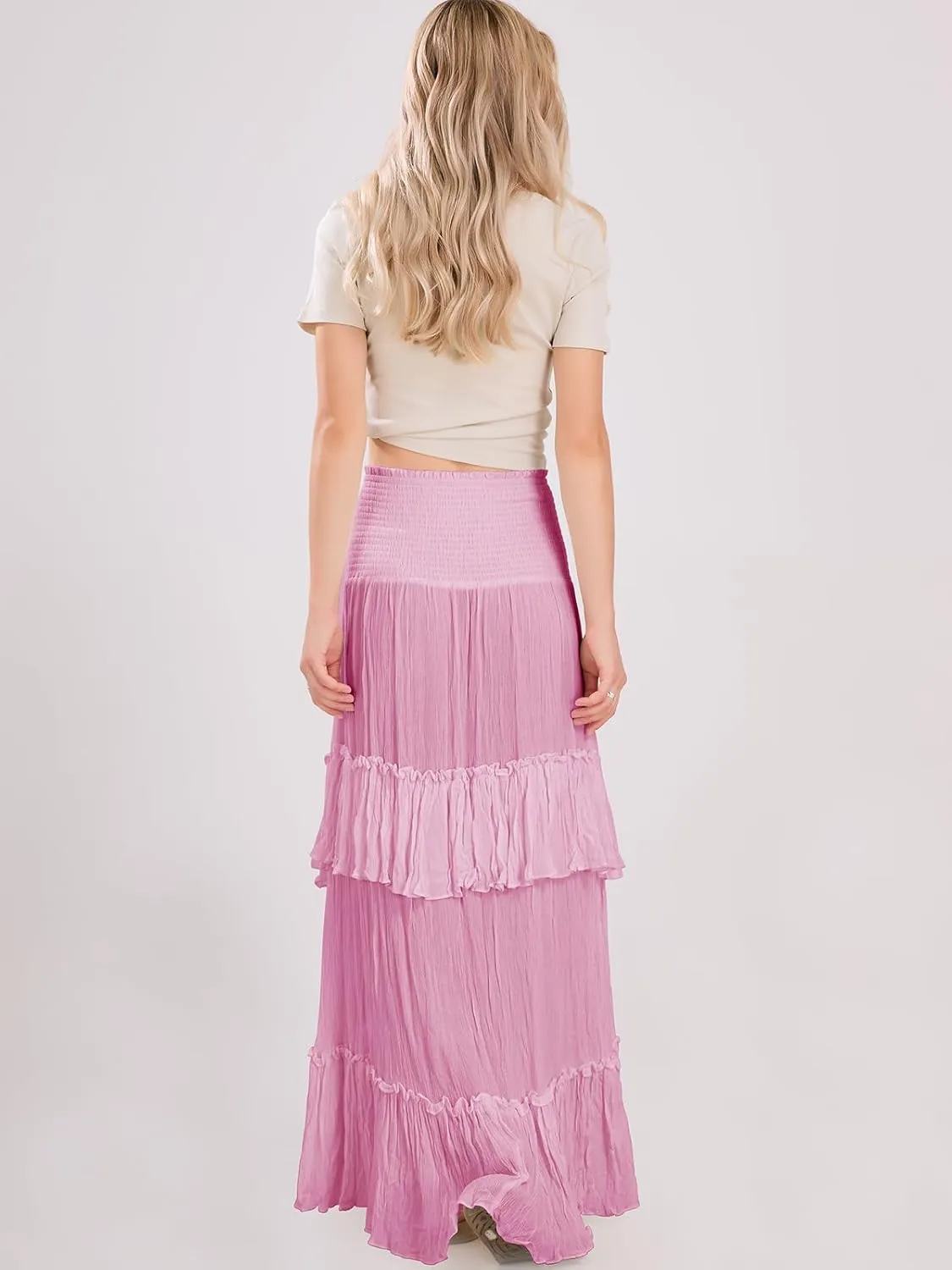 Women's High Waist Maxi Skirts Novelty Flowy Layered Pleated Casual Beach Long Skirt