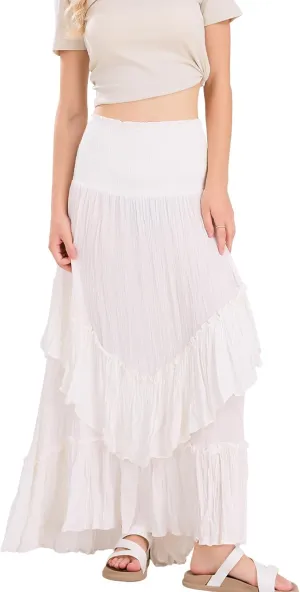 Women's High Waist Maxi Skirts Novelty Flowy Layered Pleated Casual Beach Long Skirt