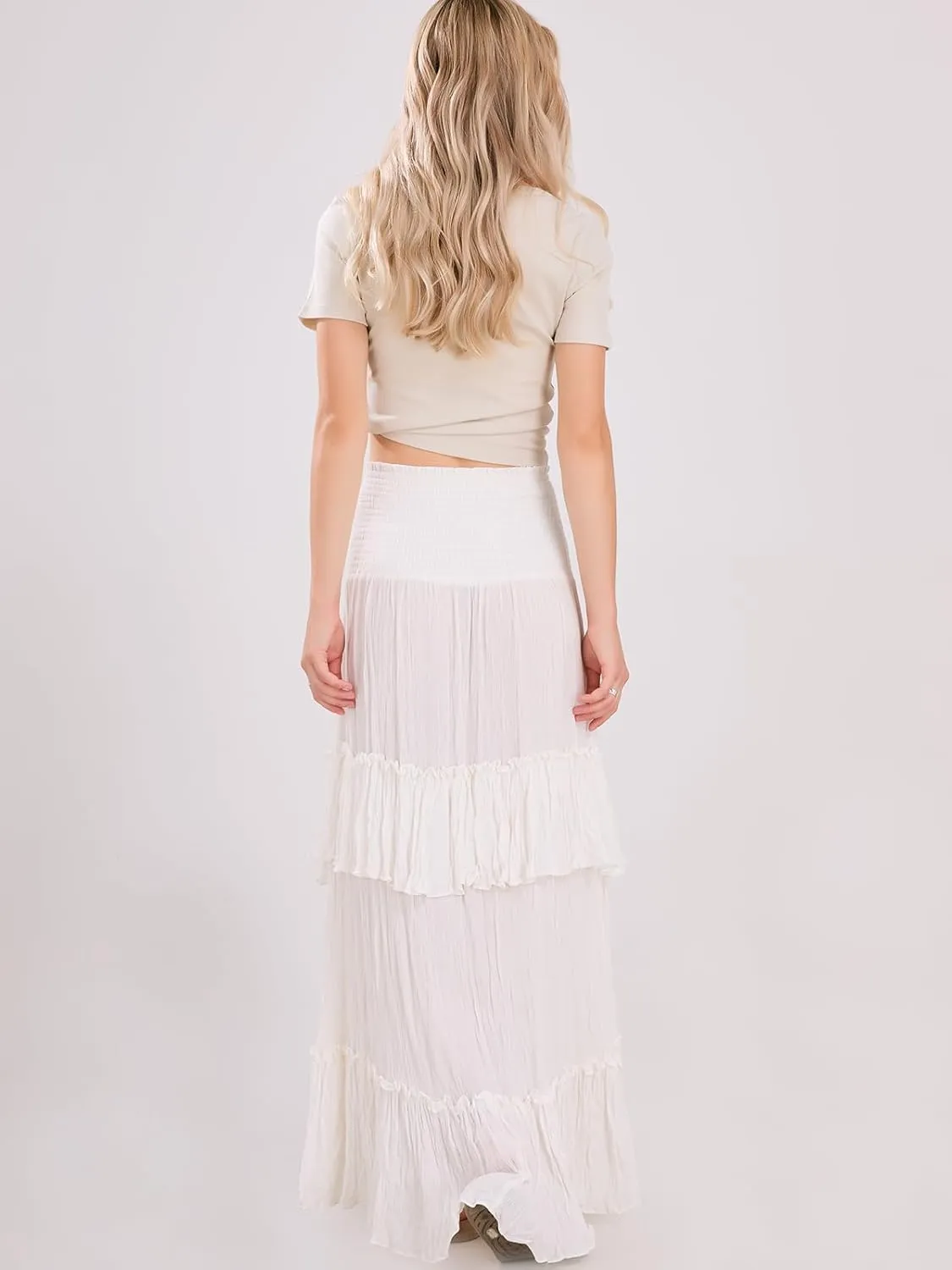 Women's High Waist Maxi Skirts Novelty Flowy Layered Pleated Casual Beach Long Skirt