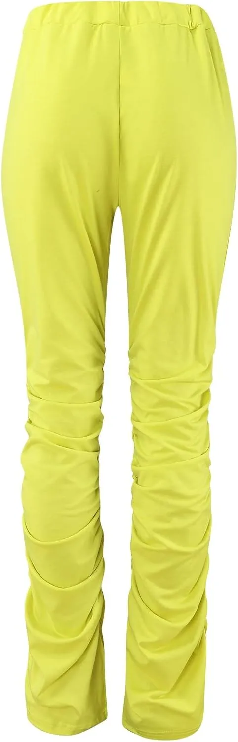 Womens High Waist Pants Elastic Waist Side Split Casual Pants Comfort Straight Leg Long Pants Lightweight for Women