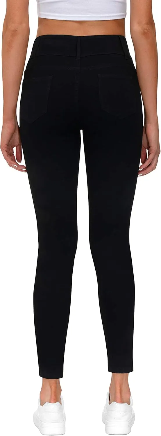 Women's High Waisted Butt Lift Stretch Ripped Skinny Jeans Juniors Distressed Button Down Jeans