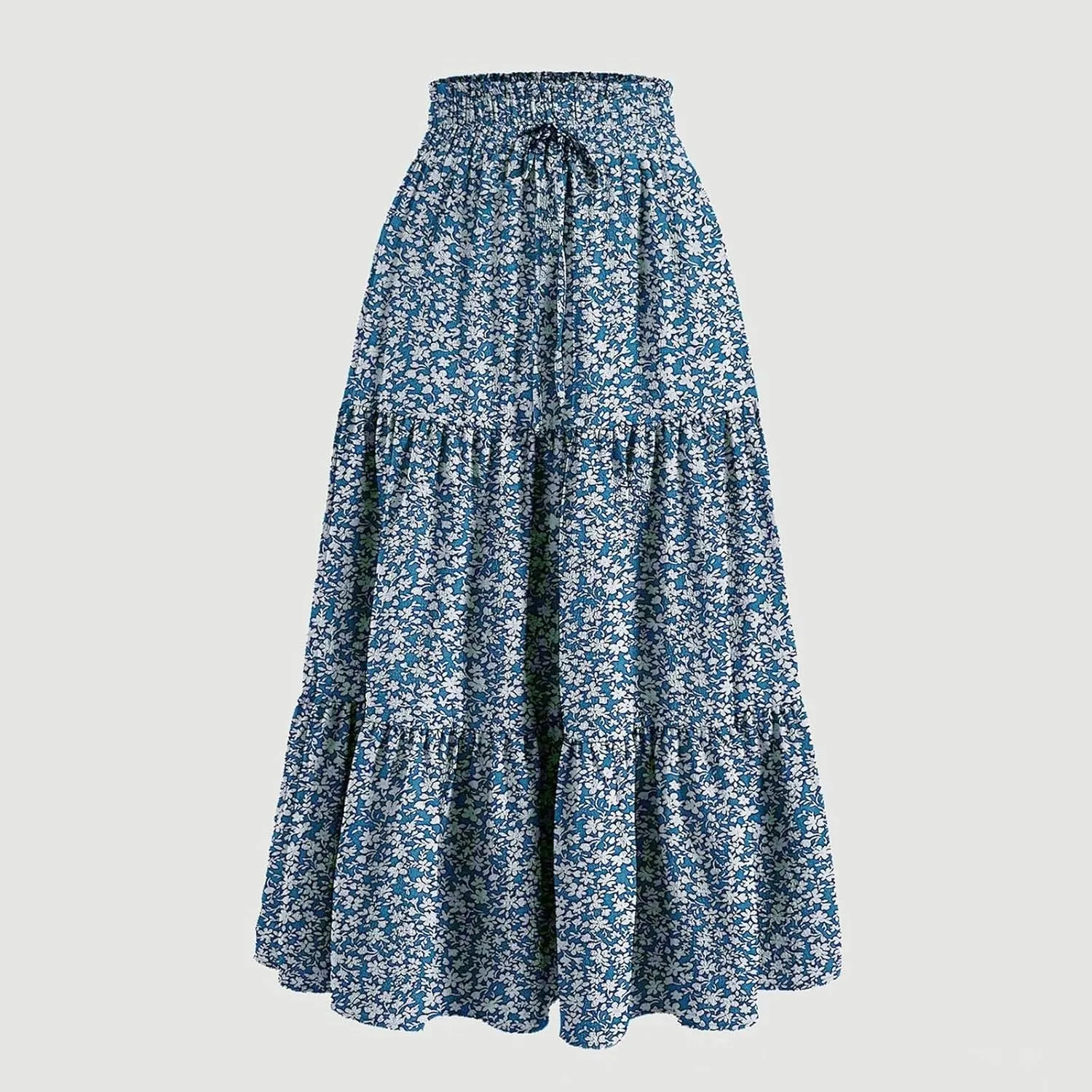 Womens High Waisted Elastic Skirt 2025 Trendy Casual Print Long Skirt Summer Flowy Swing Pleated A-Line Maxi Skirts