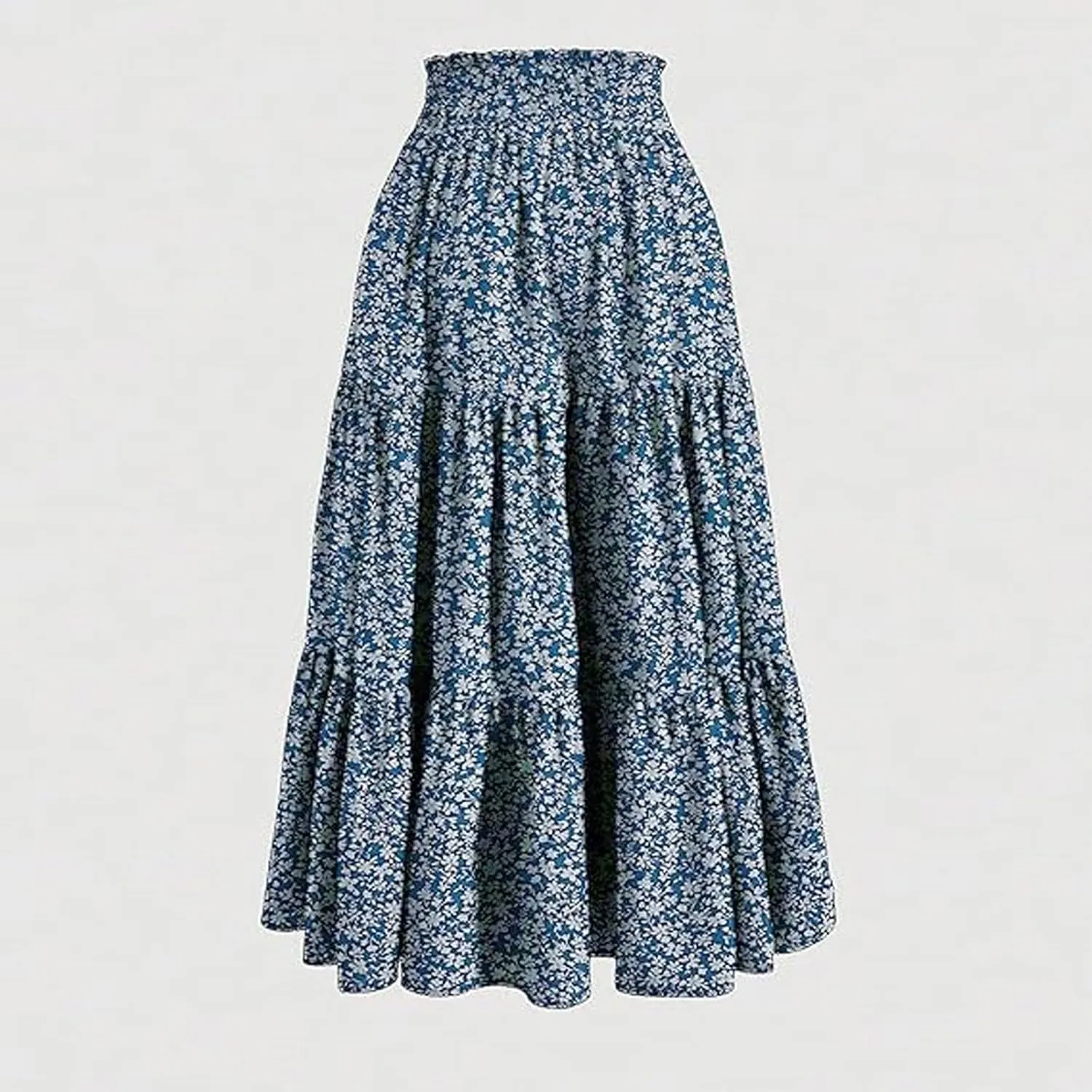Womens High Waisted Elastic Skirt 2025 Trendy Casual Print Long Skirt Summer Flowy Swing Pleated A-Line Maxi Skirts