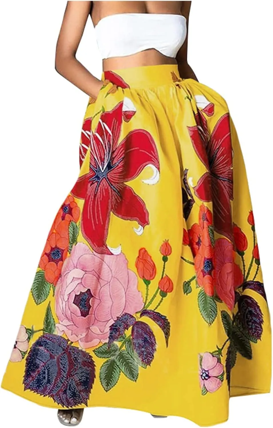 Women's High Waisted Skirts Floral Boho Beach Party Maxi Skirt