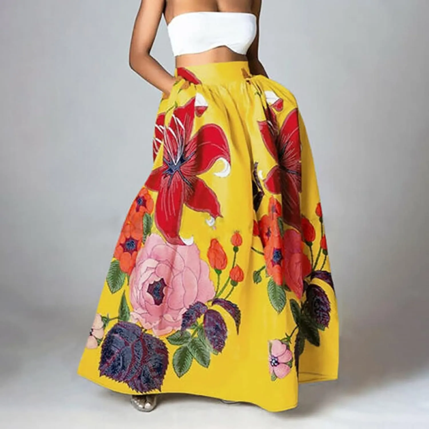 Women's High Waisted Skirts Floral Boho Beach Party Maxi Skirt